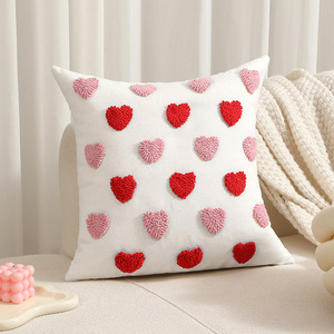 Taie d'oreiller décorative touffetée <span class=keywords><strong>coeur</strong></span> d'amour <span class=keywords><strong>rouge</strong></span> Saint Valentin pour anniversaire mariage - Product Image 4
