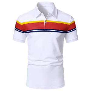 Custom Embroidery Logo Men for Polo Shirt 100% Cotton Anti-Pilling Striped Pattern Turn Collar Short Sleeve Digital Printing OEM