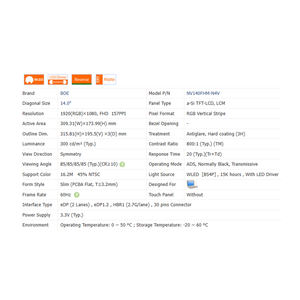 700:1 NV140FHM-N4V, 300cd/<span class=keywords><strong>M</strong></span> Geen Aanraking 16:9 Lcd 14.0 "Scherm Module 1920*1080 Wled Nieuwe Laptop Lcd-Scherm 30Pins 67% Srgb - Product Image 6
