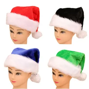 Wowei 새해 파티 블루 크리스마스 산타 모자 홈 장식 크리스마스 파티 용품 벨벳 플러시 빨간 모자