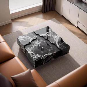 طاولة قهوة رخامية لغرفة المعيشة للاستخدام المنزلي بأسلوب إيطالي فاخر خفيف، تصميم شخصي إبداعي عصري ذو إحساس راقي، جديد لعام 2024 - Product Image 3