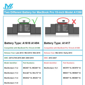 Stock de EE. UU. Batería para portátil <span class=keywords><strong>A1618</strong></span> para MacBook Pro 15 pulgadas Retina A1398 (finales de 2013 mediados de 2014 y principios de 2015) Batería para portátil - Product Image 2