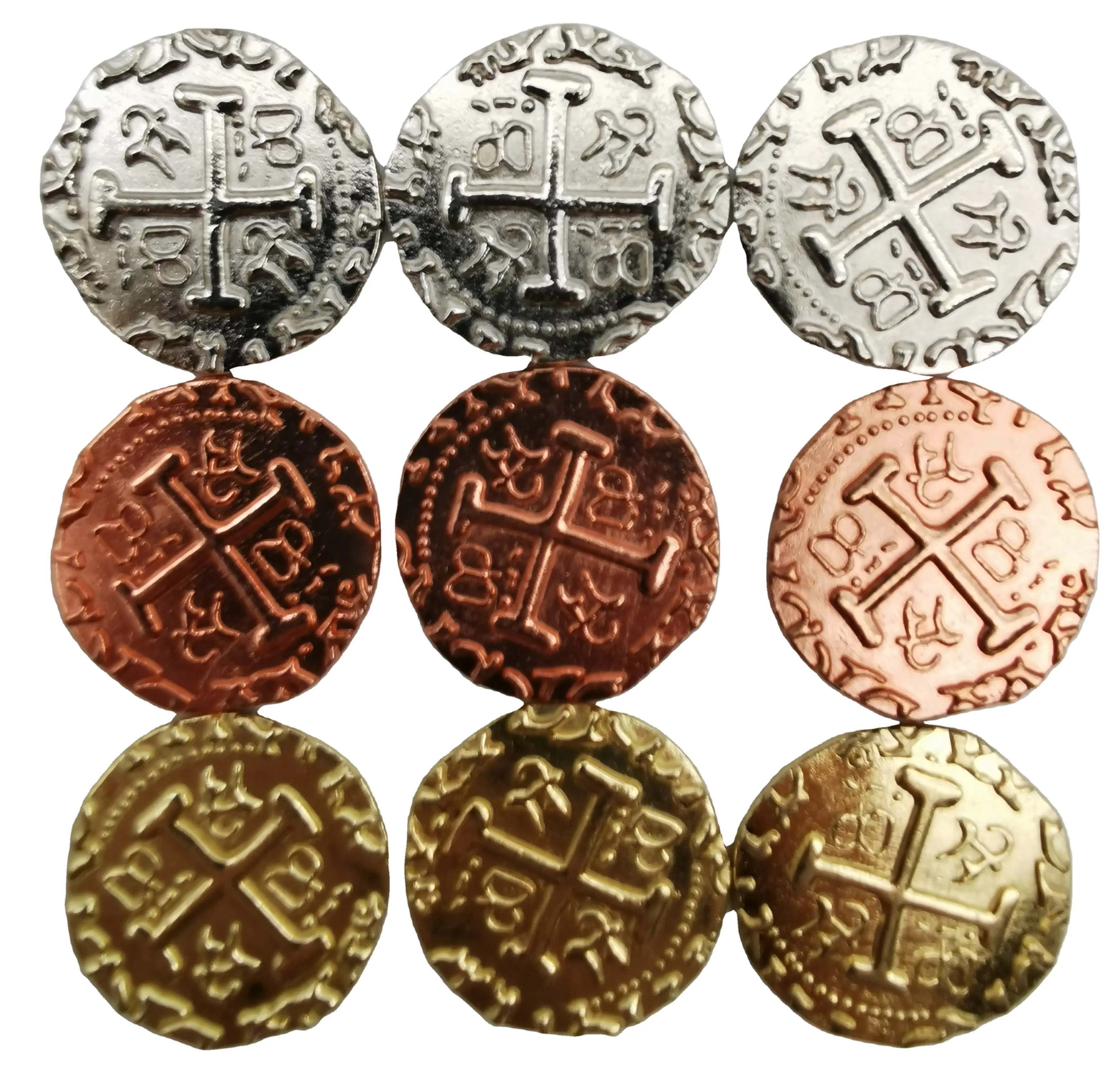 Металлическая игровая монета по более низкой цене золотые и серебряные многоразмерные античные металлические пиратские монеты для игры