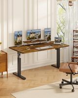 Bureau de bureau ergonomique électrique réglable en hauteur marron vintage avec 2 fonctions de contrôle de la mémoire de hauteur et assis-debout
