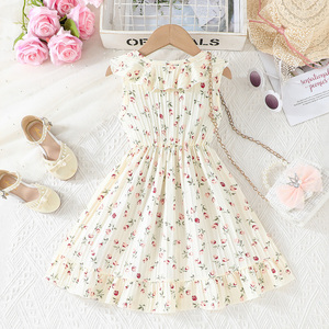 Ropa para Niños de 4 a 8 Años, Vestido de Flores sin Mangas con Cuello de Volantes y Encaje, Estilo Moderno para Niñas Pequeñas, de Fábrica - Product Image 2