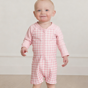 Combinaison <span class=keywords><strong>de</strong></span> <span class=keywords><strong>bain</strong></span> raglan à fermeture éclair sur le devant en tissu extensible pour bébé, idéale pour la plage – Accepte les commandes en gros - Product Image 2