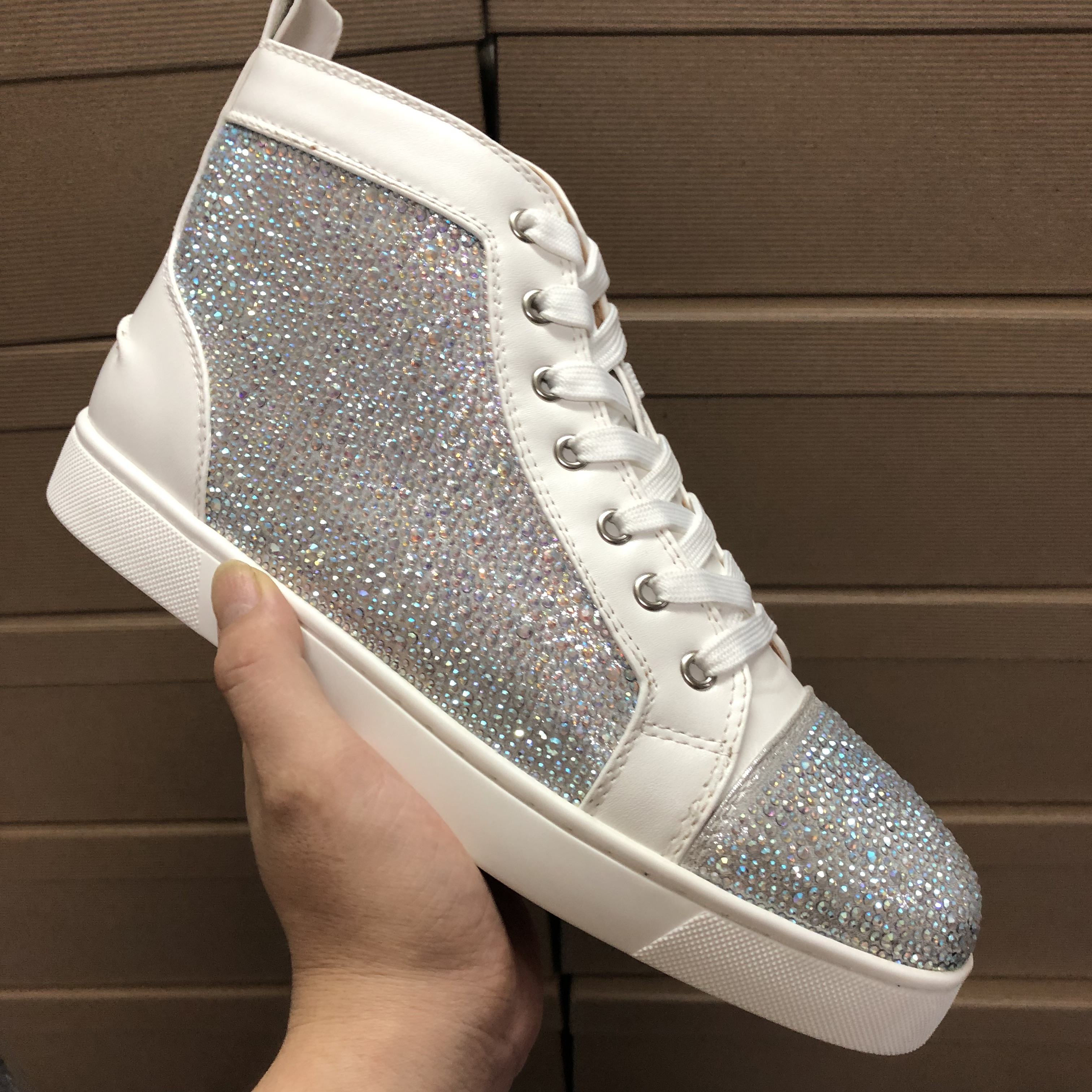 Baskets à fond rouge avec strass pour homme et femme, chaussures