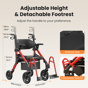 軽量ローレーターウォーカー調節可能なシート折りたたみ式アルミフレーム4輪ウォーキングモビリティエイド高齢者用 - Product Image 4