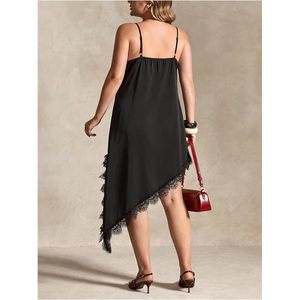Vestido Camisero de Encaje para Mujer, Talla Grande, Asimétrico, Midi, Casual, Verano, Tirantes Finos, Chifón, Vestido de Fiesta - Product Image 2