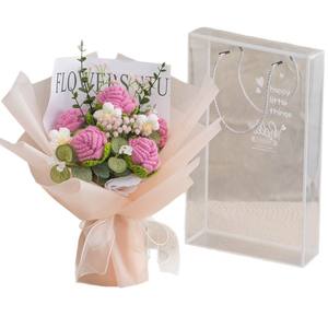 Handgefertigter Gestrickter Künstlicher Woll-Häkelrosenstrauß Fertige Kunstblume für Valentinstag Halloween Abschlussfeier Neujahr - Product Image 5