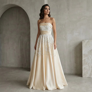 sachin and babi light blue dress Champagne A Line Strapless Pleated Long Wedding Guest Dress main image 1