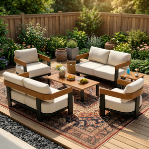 Conjunto de Sofás Minimalistas de Madera de Teca para Exteriores, Muebles Modernos para Patio, Hotel, Villa, Jardín y Parque - Product Image 3