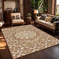 Persischer Großflächenteppich mit Geometrischem Muster Rutschfest Niedrigflorig für Wohnzimmer
