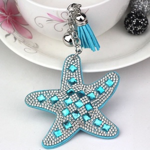 Porte-clés Étoile de Mer Scintillante en Strass, Breloque de Sac Durable avec Pompon, Accessoire de Mode Estival pour Filles, Style Plage d'Été - Product Image 5