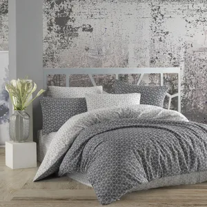 Juego de Ropa de Cama Doble de Algodón con Tejido Liso Cúbico Karden Flower, Gris, Incluye Funda Nórdica, Sábana Plana y 2 Fundas de Almohada, Juego de Ropa de Cama Suave para Dormitorio - Product Image 3