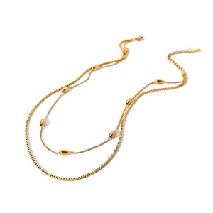 Collier de perles ovales en alliage de zinc, design minimaliste multicouche, bijoux de mode pour femmes - Product Image 5