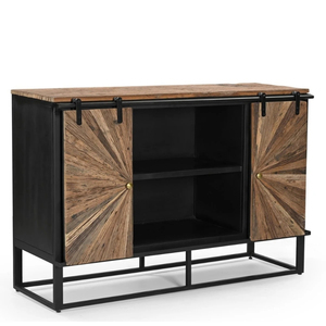 Solid Wagon Wood <b>Sideboard</b> with Mild Steel Frame Natural Wooden Finish Black Metal Coated <b>Storage</b> Cabinet for Modern Home Hotel - Product Image 4