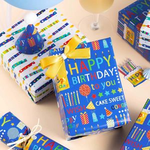 <b>Blue</b> Birthday Wrapping Paper <b>Roll</b> 46.8 Square Feet Reversible Design For Birthday Celebration - Product Image 3