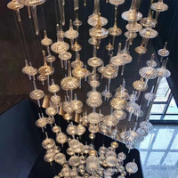 Lustre en cristal de verre transparent en forme de vaisseau spatial, grand projet moderne ovale, luxe, LED, pour hall d'hôtel, villa, luminaire suspendu