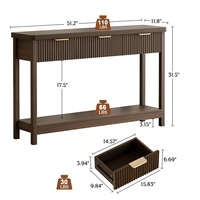 Table console d'entrée moderne de luxe, mince, de 51 pouces, avec 3 tiroirs et étagère ouverte pour le couloir, le salon, le hall d'entrée