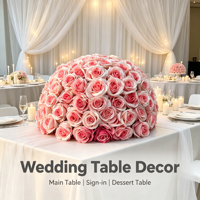 Boule de fleurs artificielles en soie blanche pour mariage, centre de table floral pour banquet, chemin de table, décoration de fête et de maison