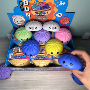 Simulated Bun Squishy Stress Relief Fidget Toy Blind <b>Box</b> <b>Gift</b> 12pcs Glitter Dumpling Steam Bun Squeeze Sensory Set - Product Image 1
