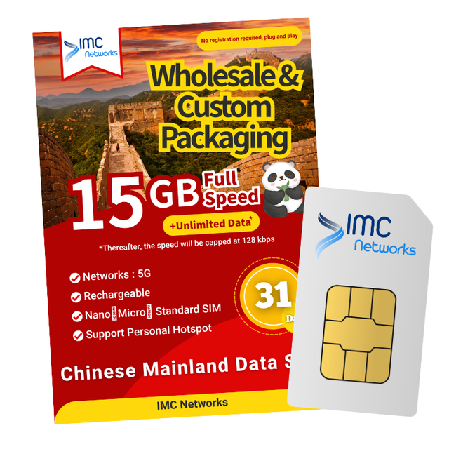 Wholesale Chinese Mainland 5G Roaming Travel ESIM 31 Days Unlimited Data Dual SIM 3-in-1 SIM Cards Custom Packaging Reseller