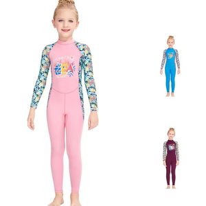 Combinaison de protection UV à manches longues pour filles, en spandex/nylon, avec fermeture éclair au dos, imprimée, pour la plage, le surf et la plongée en apnée - Product Image 1