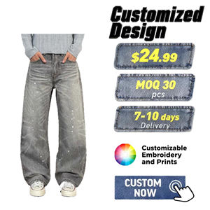 Erkek Düz Paça Punk Mürekkep Sıçramalı Kabartmalı Yıkama Su Gradyanlı Sokak Stili Eskitme Kot Pantolon 3D Su Gradyanlı Geniş Paça - Product Image 1