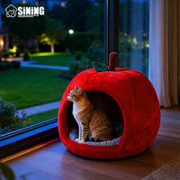 Lit pour chien et chat en tissu en forme de pomme, avec mousse à mémoire de forme haute résilience et design semi-fermé – Nid pour animaux de compagnie de milieu à haut de gamme