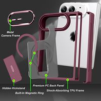 Groothandel Matte Hybride Shell Kickstand Magnetische Ring Metalen Camera Frame Stootbestendige Beschermhoes voor iPhone Duo
