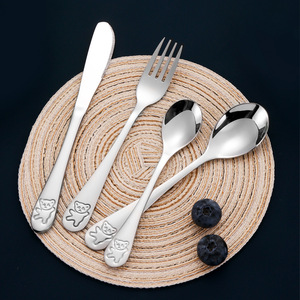 Children's 304 Stainless Steel <b>Knife</b> Fork Spoon Set Bear Shape Cartoon Kids Dining Food Grade 4 Pieces - Product Image 3