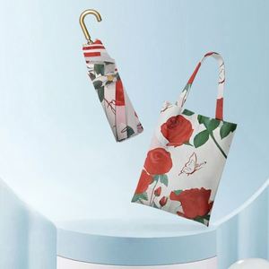Nouveau parapluie pliant manuel à 8 baleines, imperméable, avec motif floral et crochet doré, impression personnalisée, épaissi, vente en gros - Product Image 3