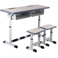 Table et chaise d'étude pour étudiants en métal au design moderne avec hauteur réglable, plateau en bois confortable pour une utilisation en classe ou à l'école