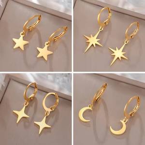 YULING 4 Stili di Gioielli alla Moda, Orecchini a Cerchio con Charm a Stella Dorata, Orecchini con Pendente a Luna in Acciaio Inossidabile per Donne - Product Image 2
