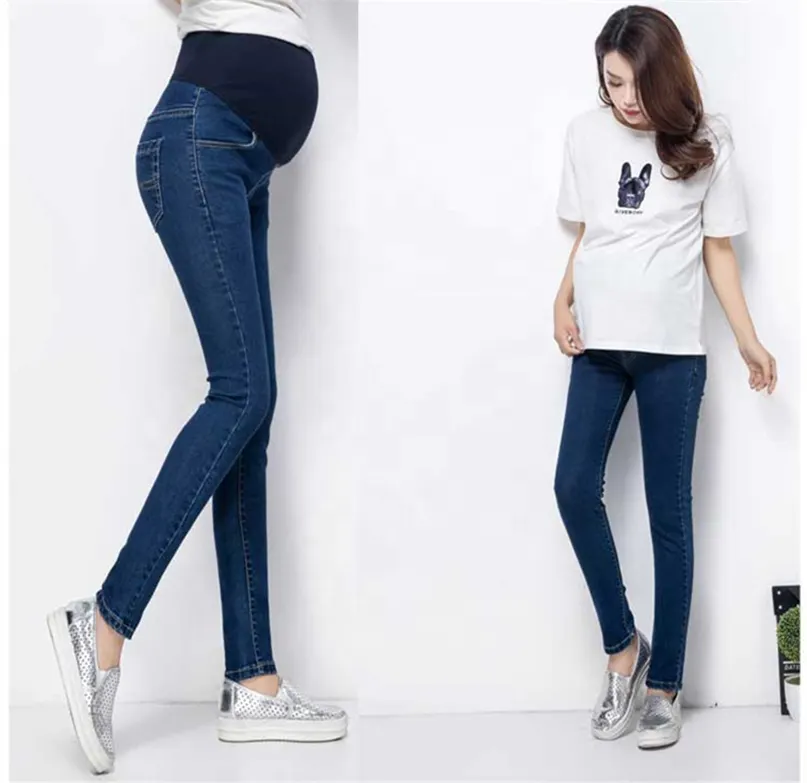 2020 Grosir 100% Katun Celana Jeans Ibu Hamil Musim Semi Musim Gugur Kehamilan Perut Elastis Tipis Celana Denim Celana untuk Wanita Hamil
