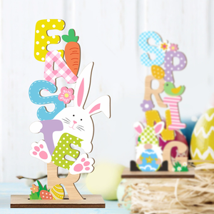 DAMAI Easter Decor Nordic INS Style Home Ornament Letter Cartoon Rabbit Wooden Craft Wood Ornament with Bunny and Letter Design - Product Image 3