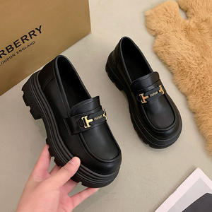 2026 Spring Women's Black Platform <b>Shoes</b> Versatile Thick Sole Leather <b>Shoes</b> Casual Flat <b>Shoes</b> Fashion Daily Wear <b>Shoes</b> - Product Image 3