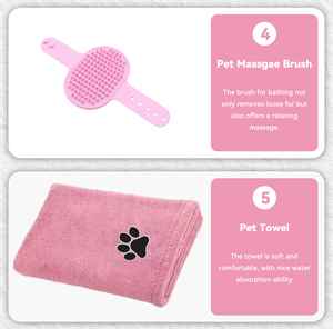 Kit pembersih mandi perawatan hewan peliharaan 5 1 sarung tangan cuci Anjing sikat mandi silikon sikat sampo anjing plastik produk pembersih hewan peliharaan Premium - Product Image 5