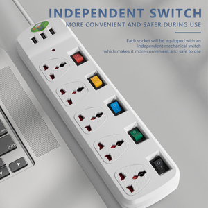 Tira de alimentación USB blanca, interruptor independiente de 5 vías, cable de extensión de enchufes universales de sobremesa, fabricante - Product Image 3