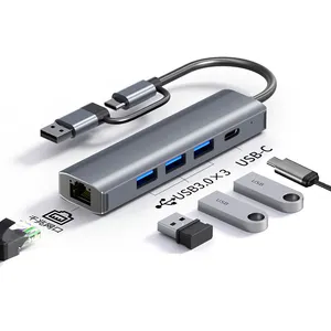 5 trong 1 USB C HUB USB-C USB-A Multiport Adapter loại C3.0 PD 100W Gigabit Ethernet RJ45 Docking Station cho MacBook Pro