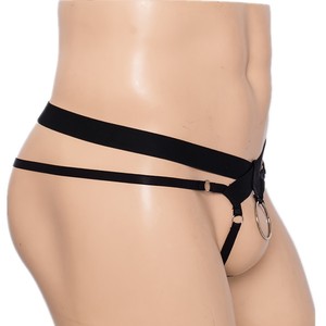 Men's Sexy Thong Underwear Black Nylon Elastic <b>Suspender</b> Ring Design For Adult Stimulation Special Occasion - Product Image 2