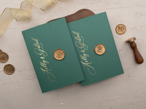 Faire-part de mariage en acrylique vert émeraude, <span class=keywords><strong>carte</strong></span> <span class=keywords><strong>d</strong></span>'invitation de mariage en acrylique imprimée en feuille <span class=keywords><strong>d</strong></span>'or pliée - Product Image 3