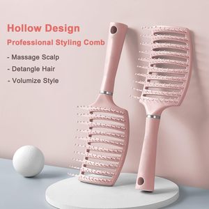 Cepillo de pelo desenredante con ventilación curvada Simple a la moda, cepillo de pelo de masaje húmedo y seco con logotipo personalizado, herramientas de peluquería - Product Image 2