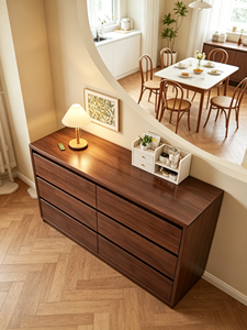 Commode moderne en bois massif à 6 tiroirs avec design à panneaux plats pour le rangement dans le salon - Product Image 3