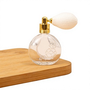 <b>10ML</b> Round Glass Perfume <b>Bottle</b> With Gold Spray Pump And Pearl Airbag <b>10ml</b> Engraved Flower Design - Product Image 1