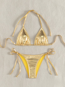 Top Halter Sexy Plateado y Dorado para Mujer, Conjunto <span class=keywords><strong>de</strong></span> Bikini <span class=keywords><strong>de</strong></span> Dos Piezas con <span class=keywords><strong>Hilo</strong></span> Metálico Brillante, <span class=keywords><strong>Traje</strong></span> <span class=keywords><strong>de</strong></span> <span class=keywords><strong>Baño</strong></span> Deportivo - Product Image 4