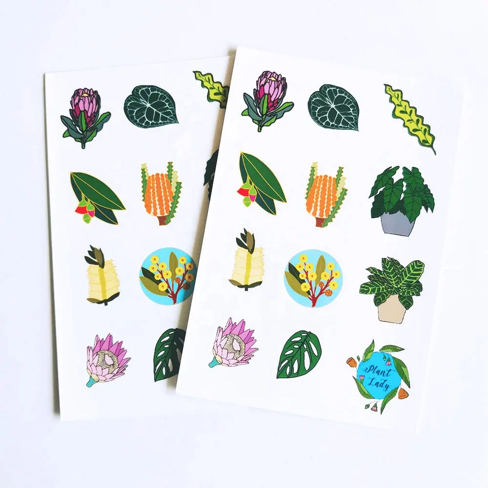 Waterproof Reflective Plant Flower Sticker Printing Sheet Vinyl Transparent Die Cut Custom Kid Kiss Cut Sticker Sheet