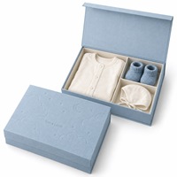 Boîte Cadeau Personnalisée Premium en Papier Bleu pour Souvenir de Bébé avec Logo Gaufré à Sec et Diviseurs pour Emballage de Cadeau de Naissance
