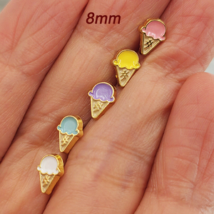 Boutons miniatures en alliage de zinc plaqué 8 mm, motif cornet de crème glacée, rose, violet, jaune, bleu, blanc, pour vêtements de poupées BJD, thème dessert - Product Image 2